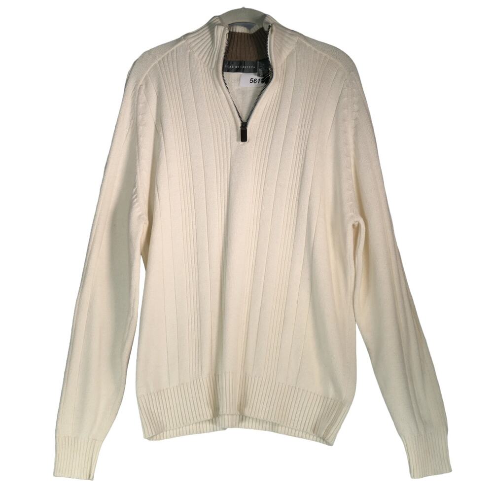 Oscar de la Renta Sweater Mens XL Ivory 100% Cotton Knit 1/4 Zip Holiday Ski